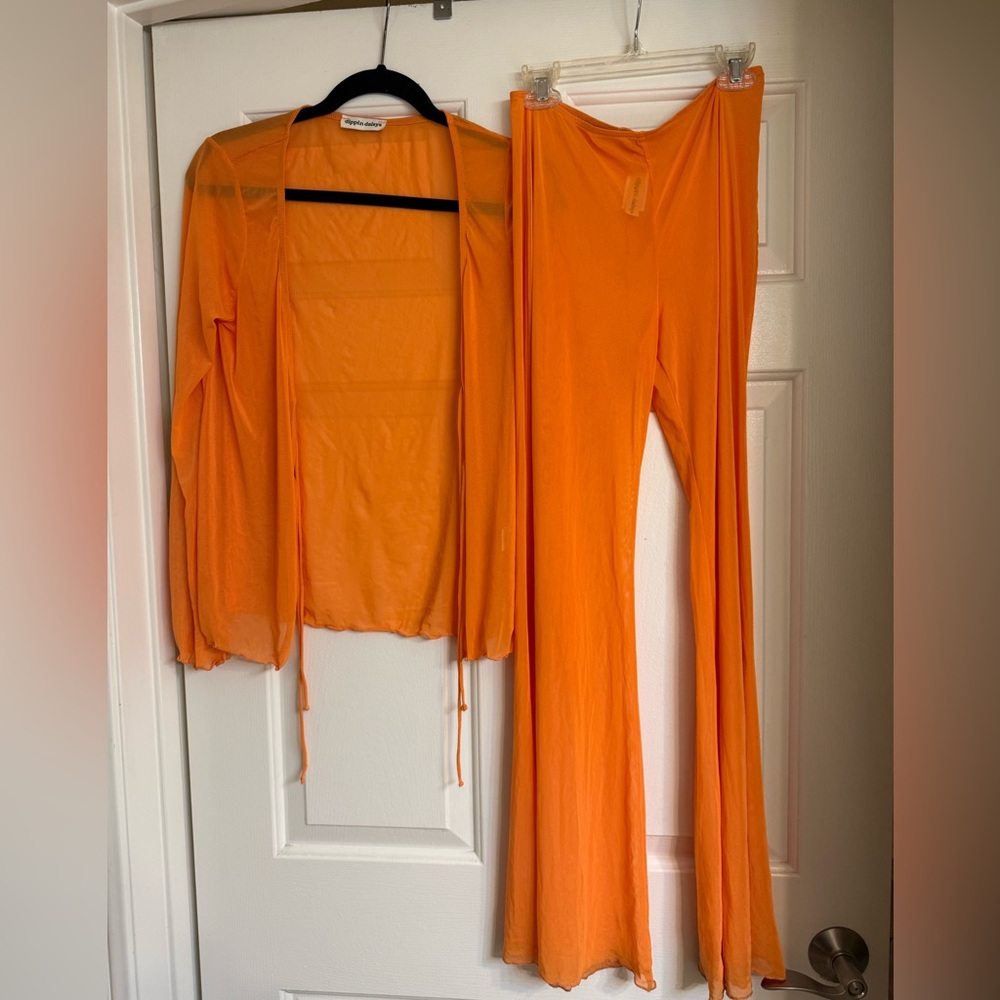 Dippin' Daisy's Bright Orange Flare Pants & Long Sleeve Swim Coverup